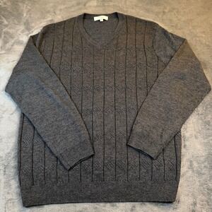 Turnbury Charcoal Gray Merino Wool Blend V-Neck Cable Knit Sweater Mens Large